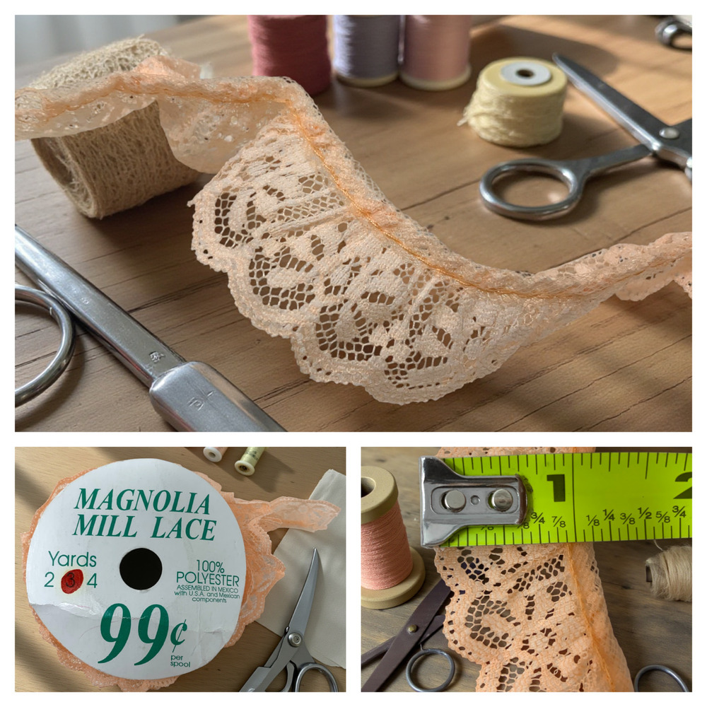 Vintage 1980's Magnolia Mills Roll Lace Trim Peach 1" @ 3 Yards Sewing